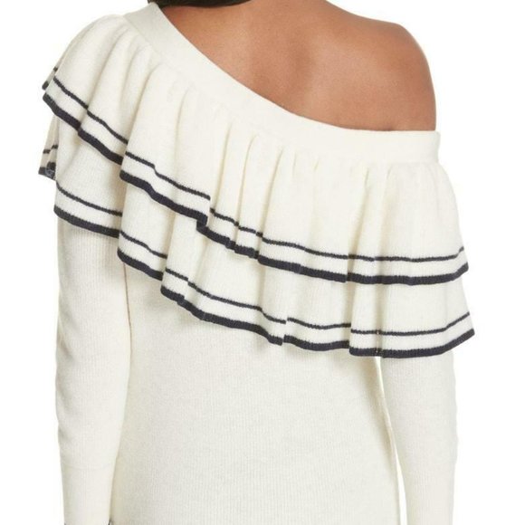 Frame Ruffle One Shoulder Wool Blend Sweater Women - Picture 9 of 10